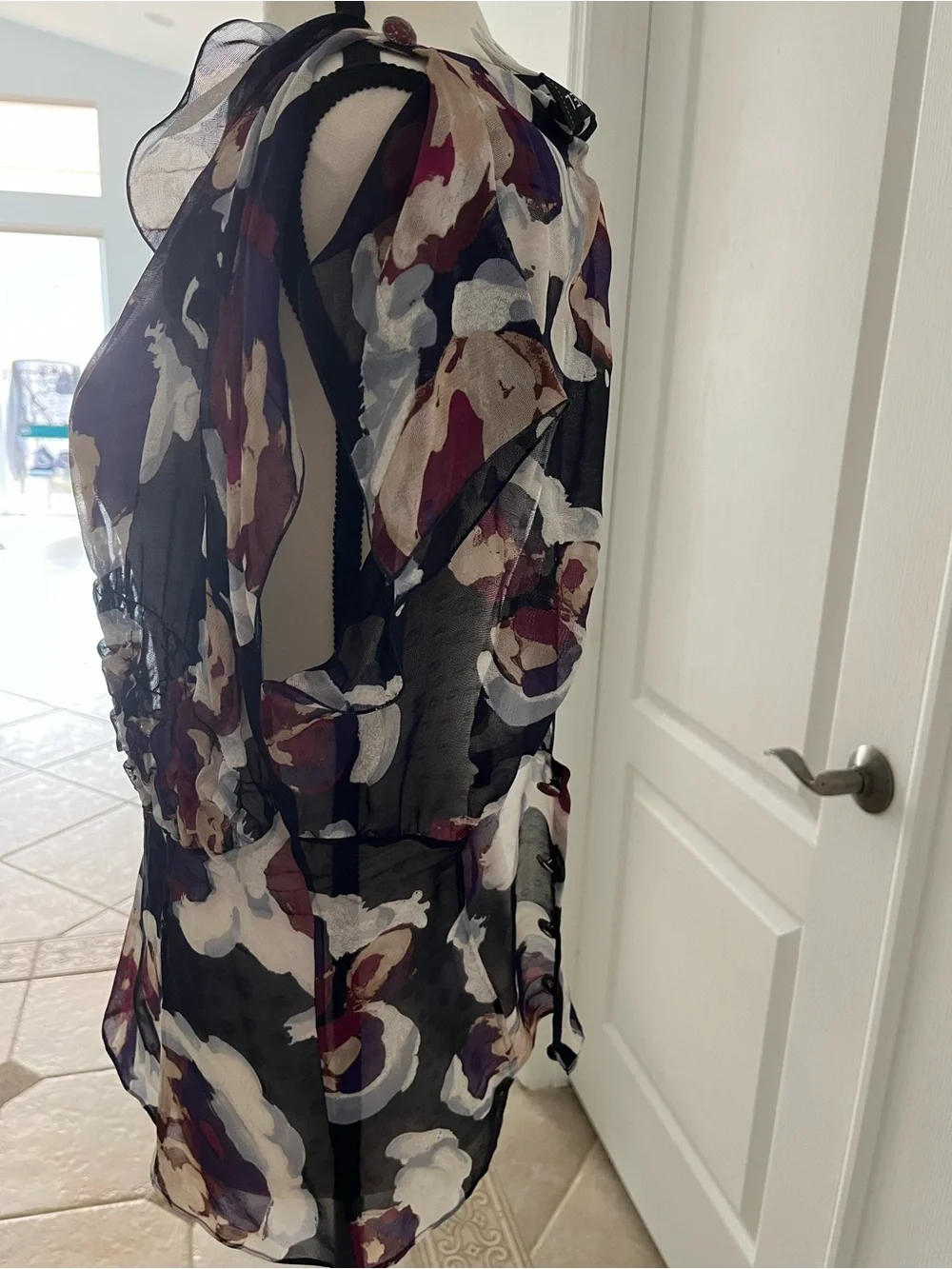 Chanel Vintage Multicolor Printed Sheer Chiffon Blouse FR 38 Made in France